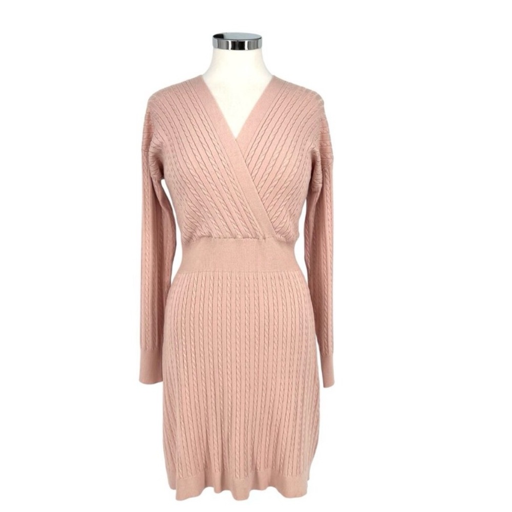 Lucky Brand petite large midi sweater dress. Blush pink cable knit. NWOT